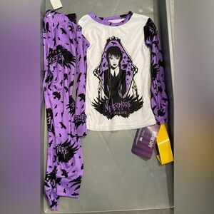Girls Purple Wednesday Adams 2 piece Sleep Set Pajamas size 4 NWT